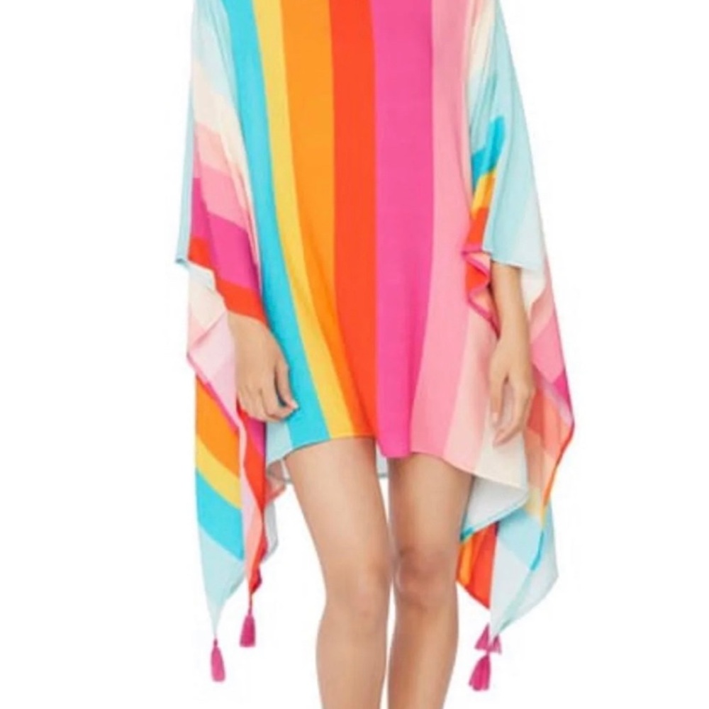 NWT Trina Turk Anniversary Sunrise Rainbow Stripe Caftan / Swim Cover up